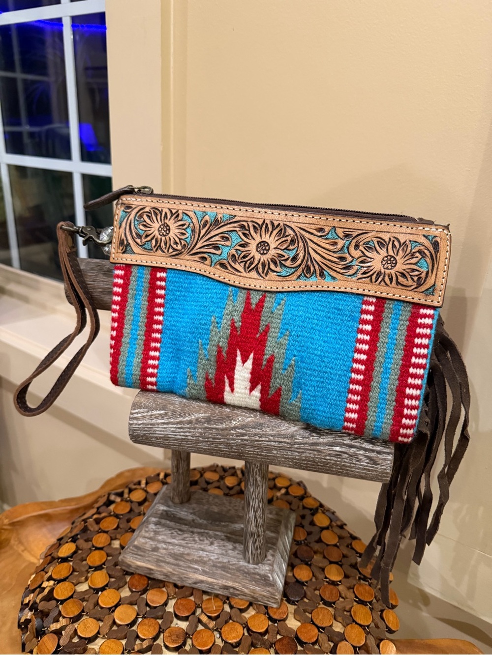 Western Boutique Saddle Blanket Handbag Southwestern Clutch Tooled Leather Bag